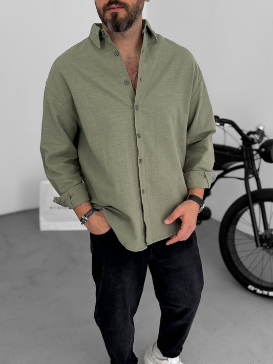 LINEN SHIRT • NAVY GREEN