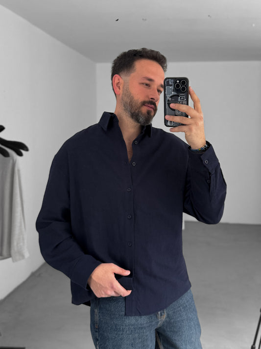 MUSLIN SOFT FABRIC SHIRT • NAVY BLUE