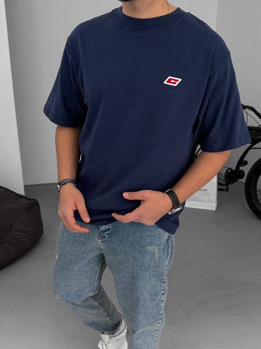 Navy Blue C Embroidered Oversize T-Shirt
