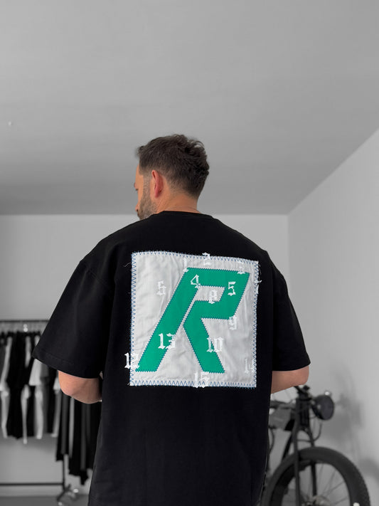 Black R Patched Oversize T-Shirt