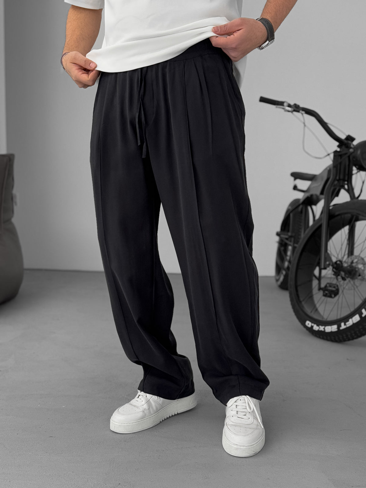 Black Stitched Tencel Fabric Trousers