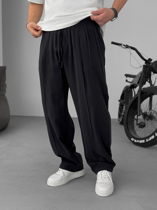 Black Stitched Tencel Fabric Trousers