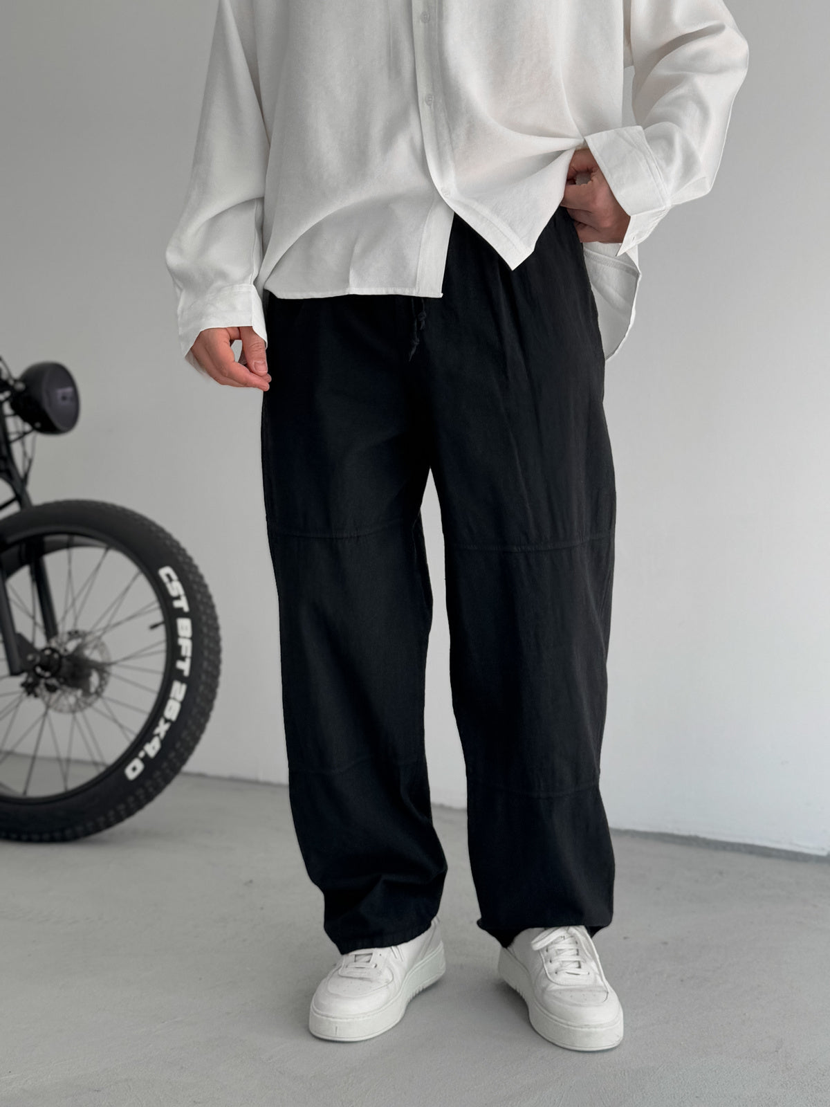 Comfortable Baggy Pants with Black Stitching
