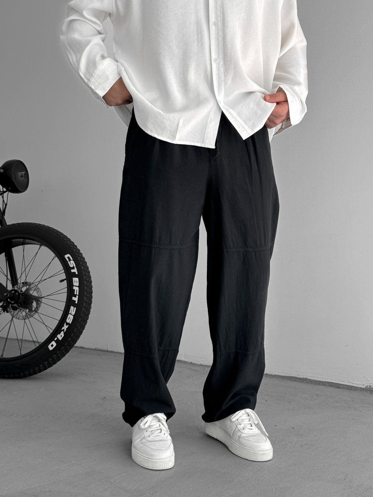 Comfortable Baggy Pants with Black Stitching