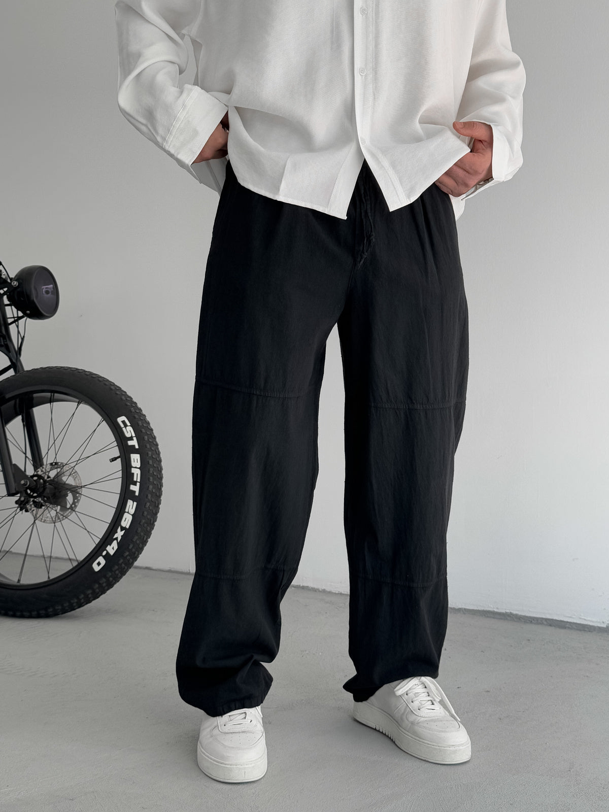 Comfortable Baggy Pants with Black Stitching