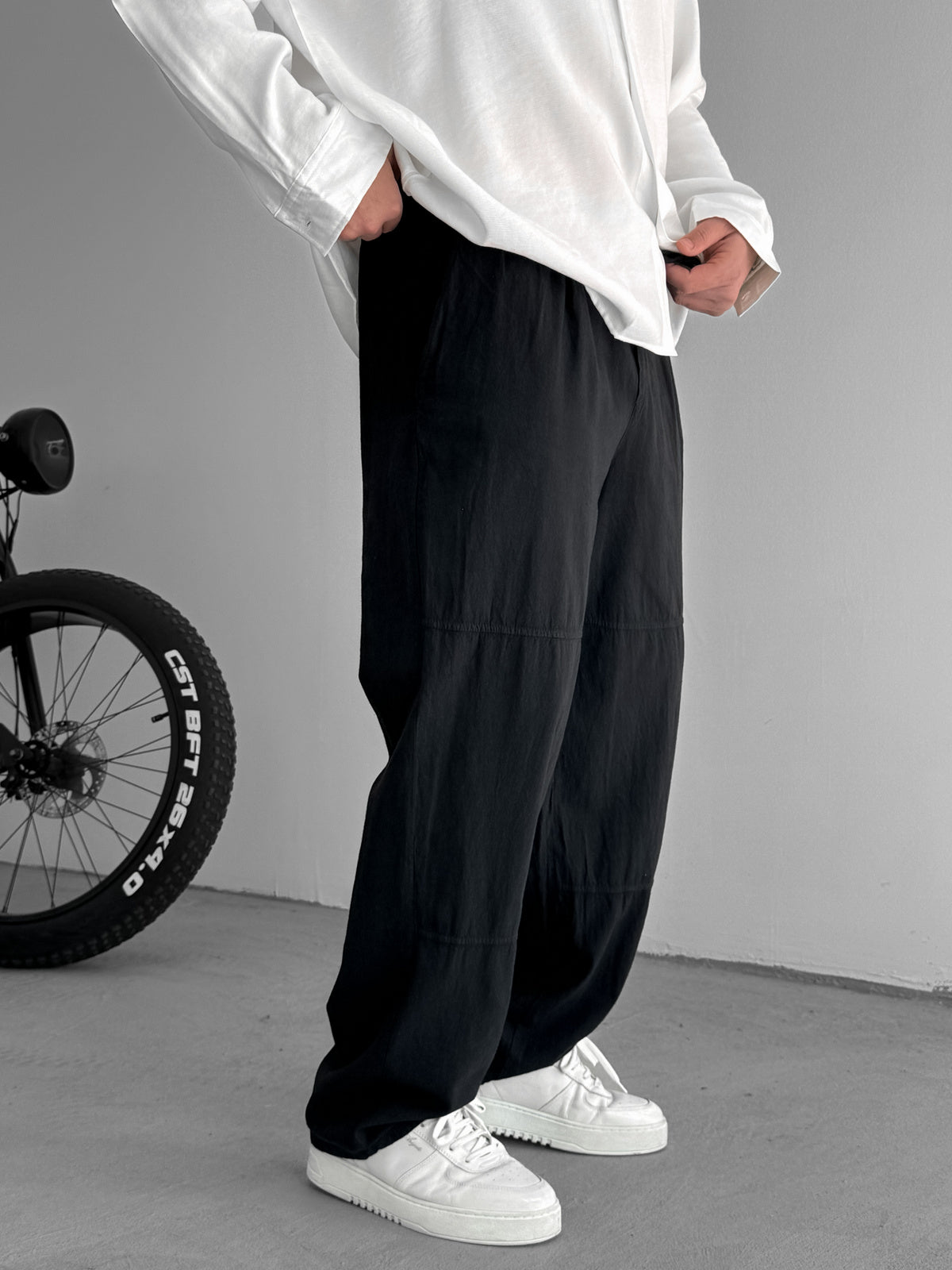 Comfortable Baggy Pants with Black Stitching