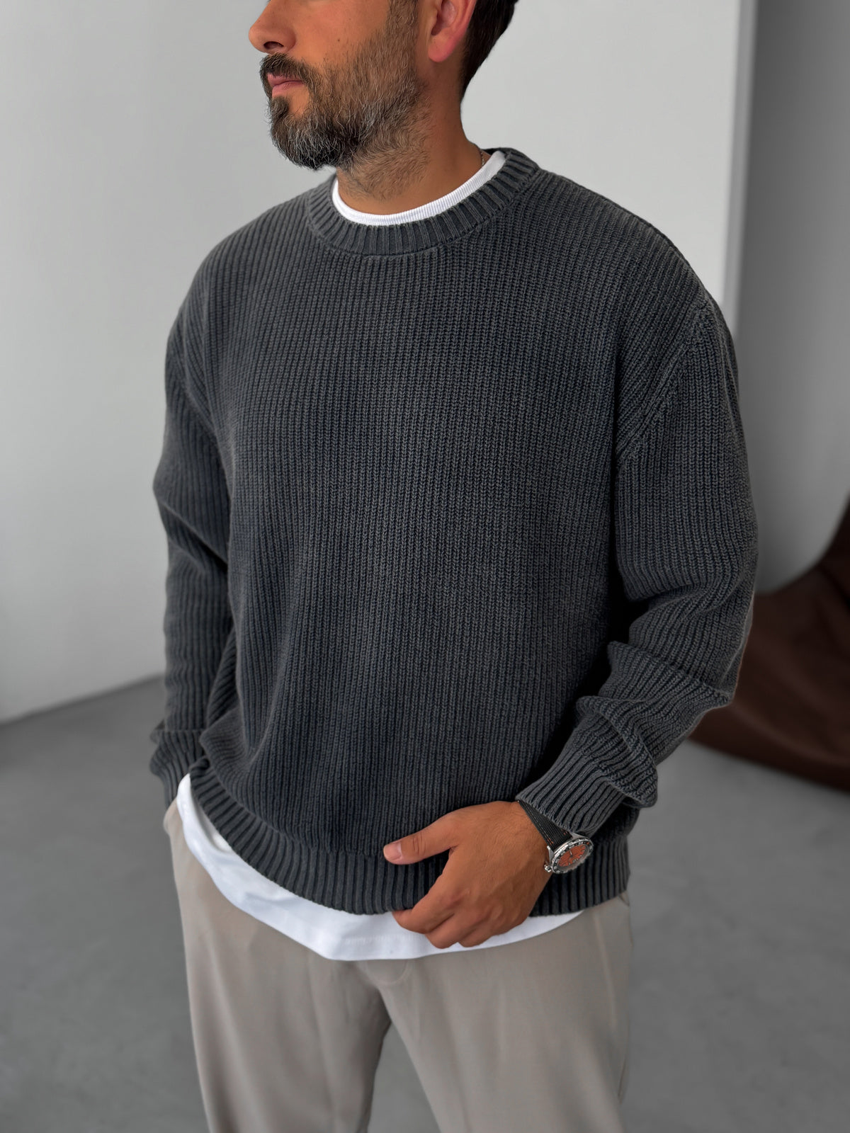 Black Washed Oversize Knitted Sweater