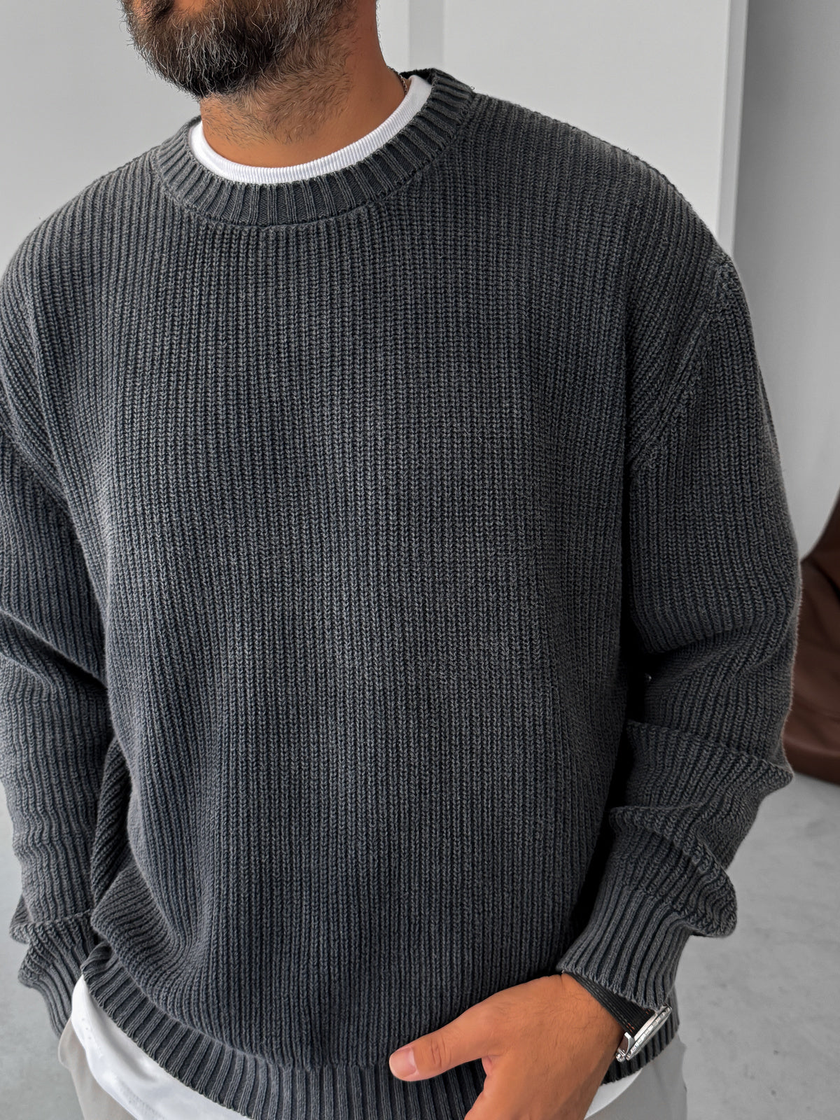 Black Washed Oversize Knitted Sweater