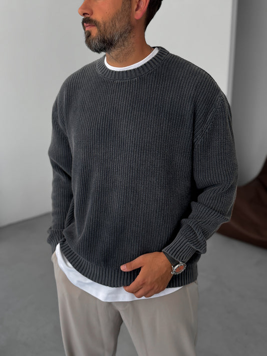 Black Washed Oversize Knitted Sweater