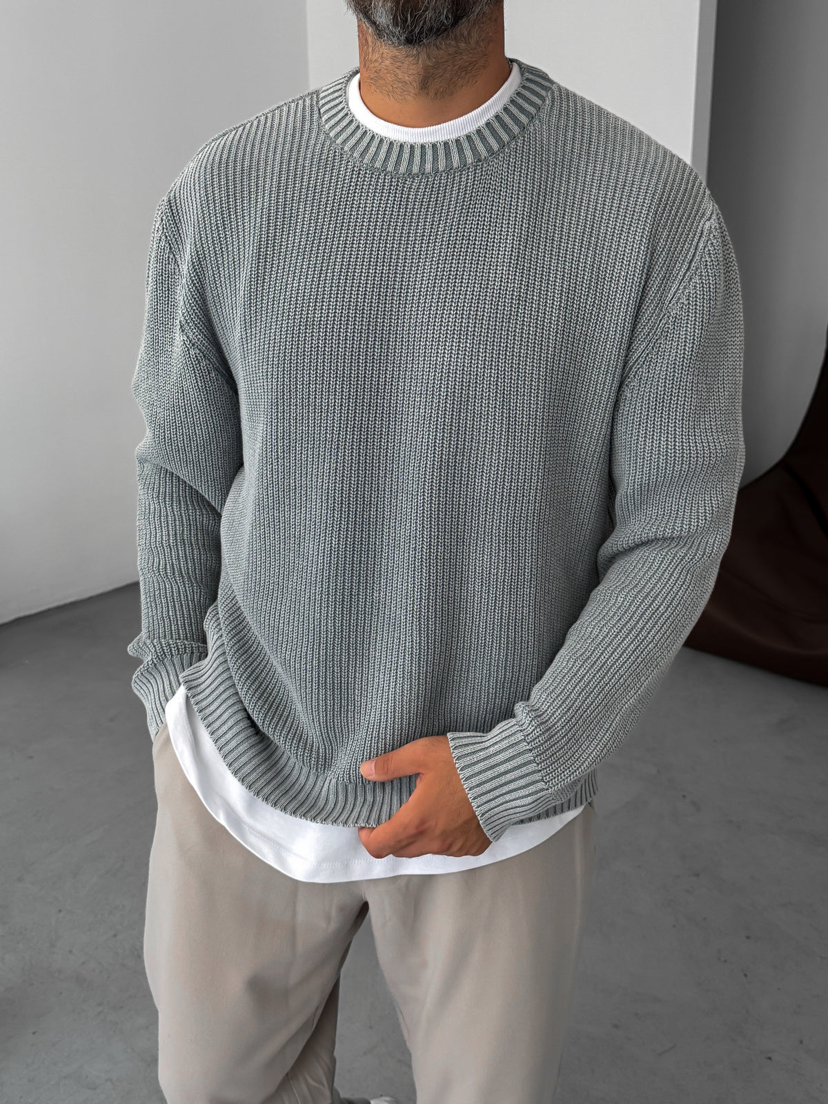 Gray Washed Oversize Knitted Sweater