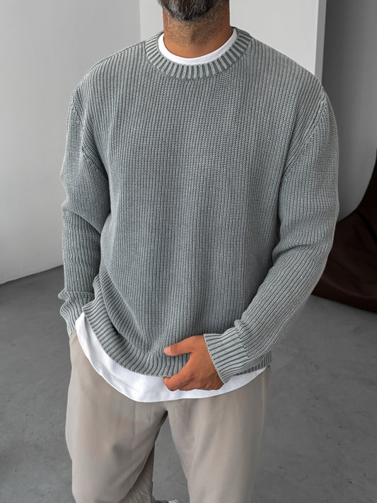 Gray Washed Oversize Knitted Sweater