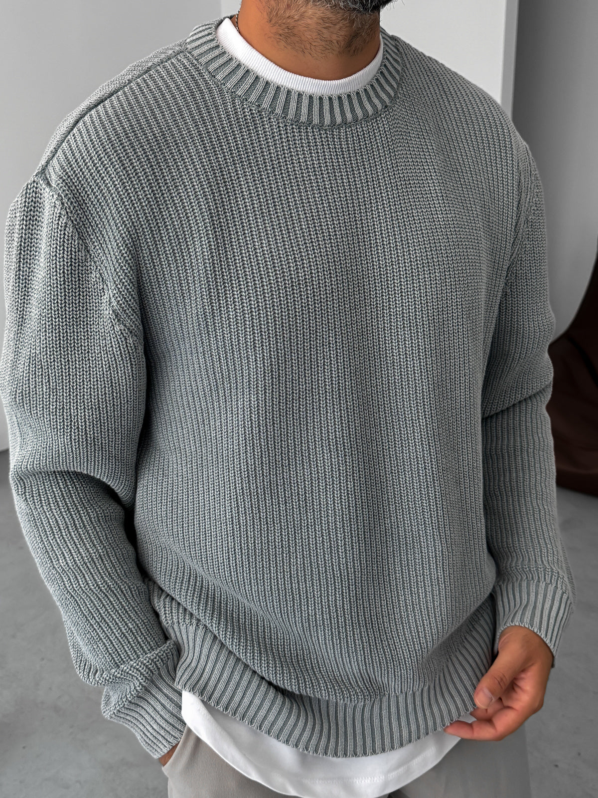 Gray Washed Oversize Knitted Sweater