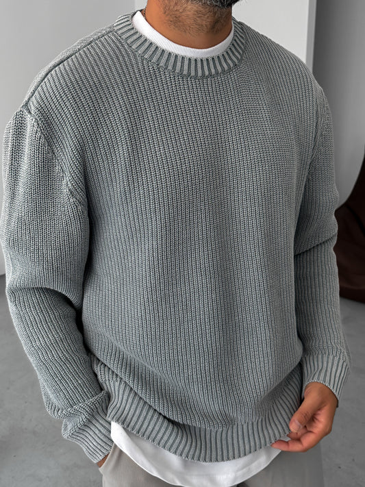 Gray Washed Oversize Knitted Sweater