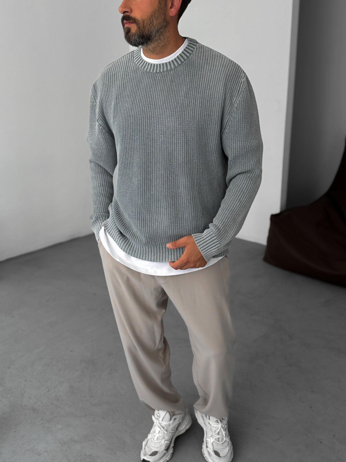 Gray Washed Oversize Knitted Sweater