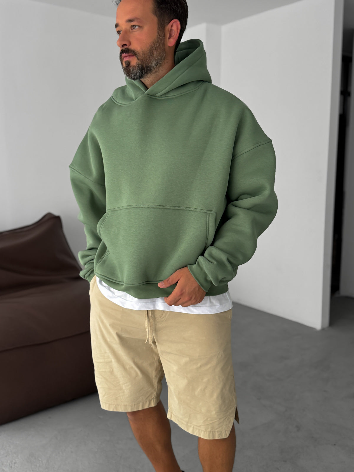 Green Basic Oversize Hoodie