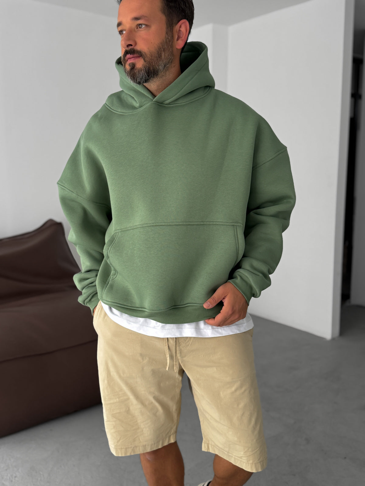 Green Basic Oversize Hoodie