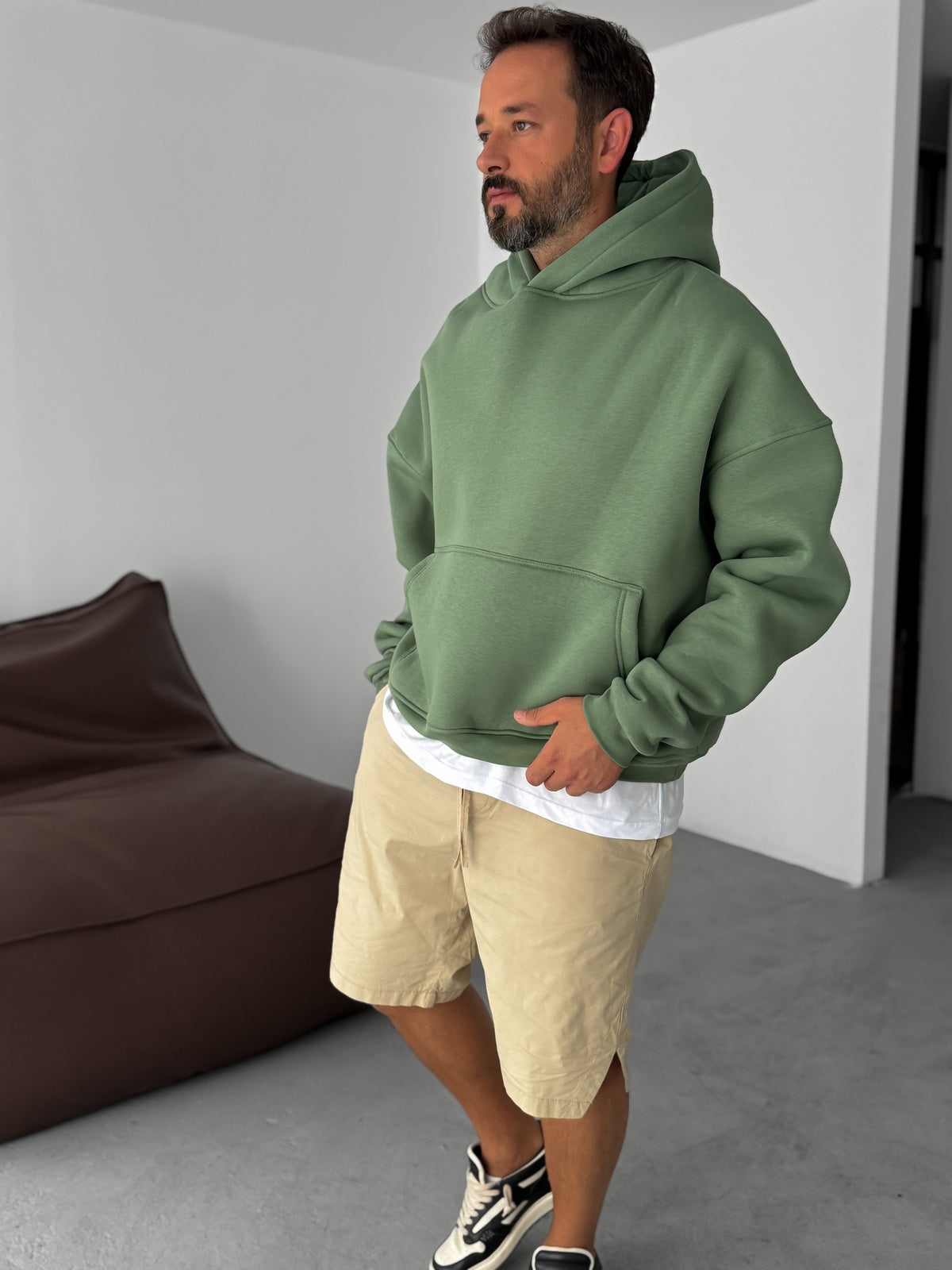 Green Basic Oversize Hoodie