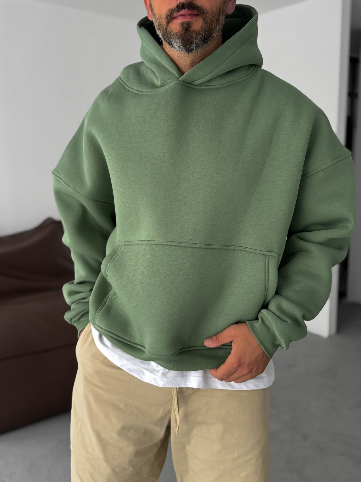 Green Basic Oversize Hoodie