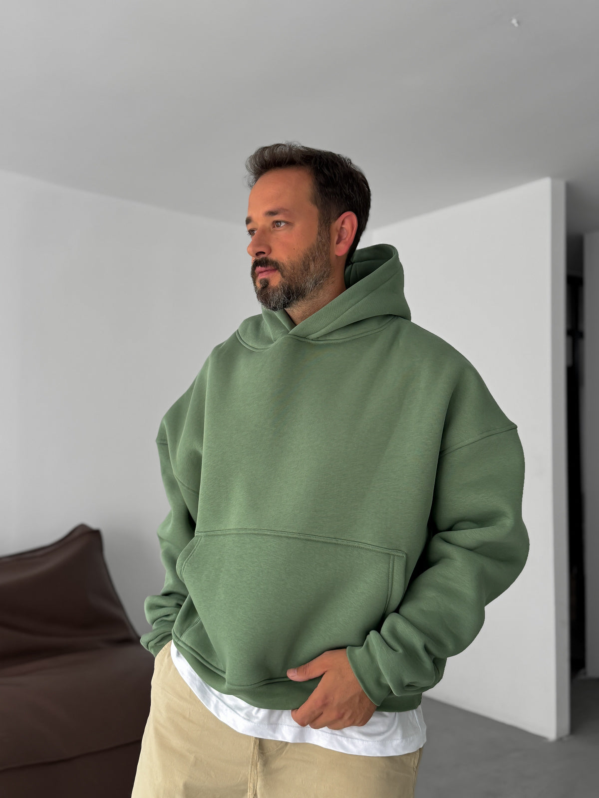 Green Basic Oversize Hoodie