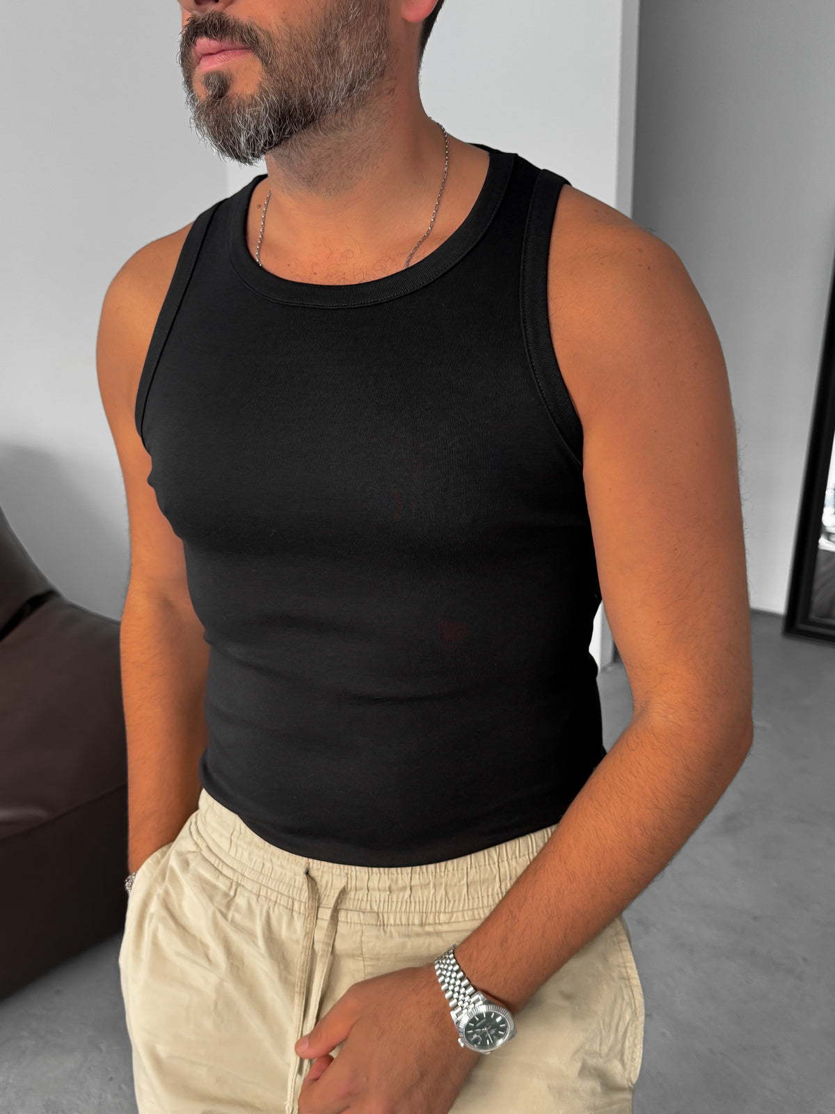 Black Ribbed Tank Top