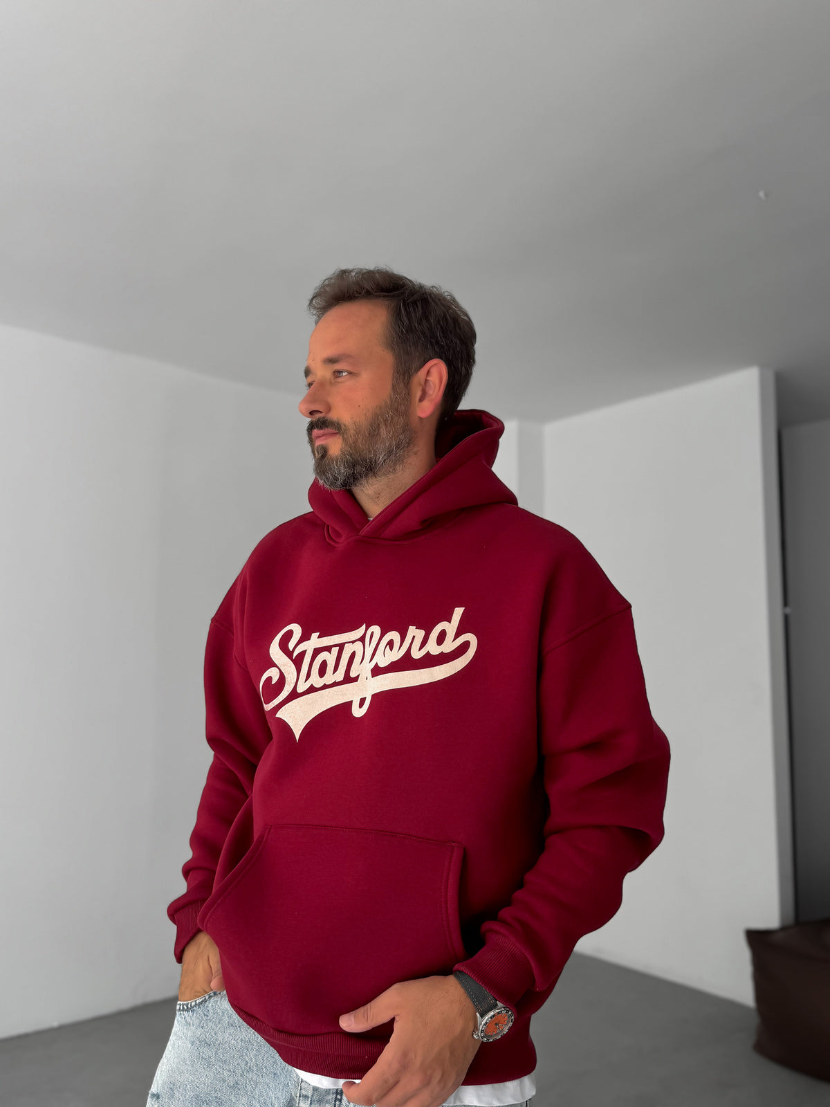 Maroon Stanford Printed Hoodie