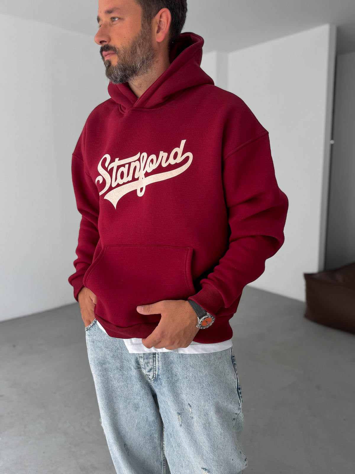 Maroon Stanford Printed Hoodie