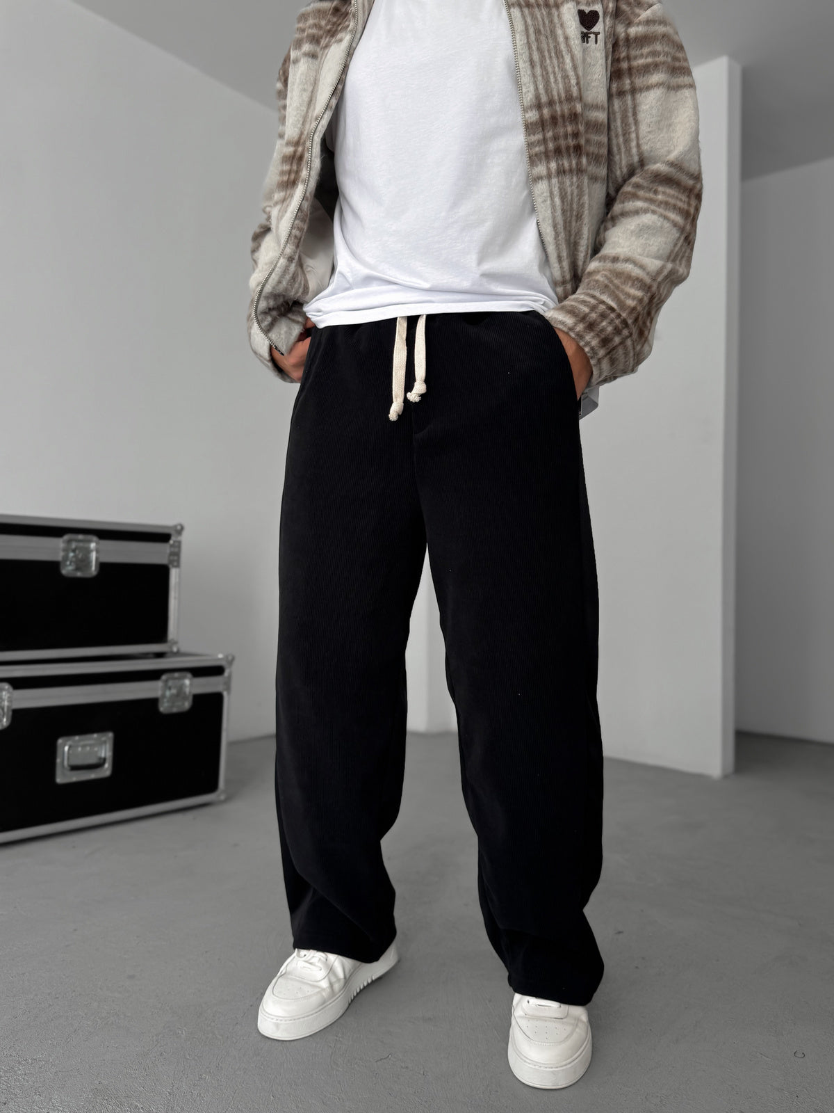 Black Patchwork Velvet Trousers