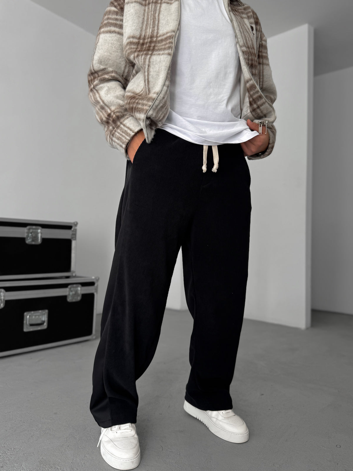 Black Patchwork Velvet Trousers