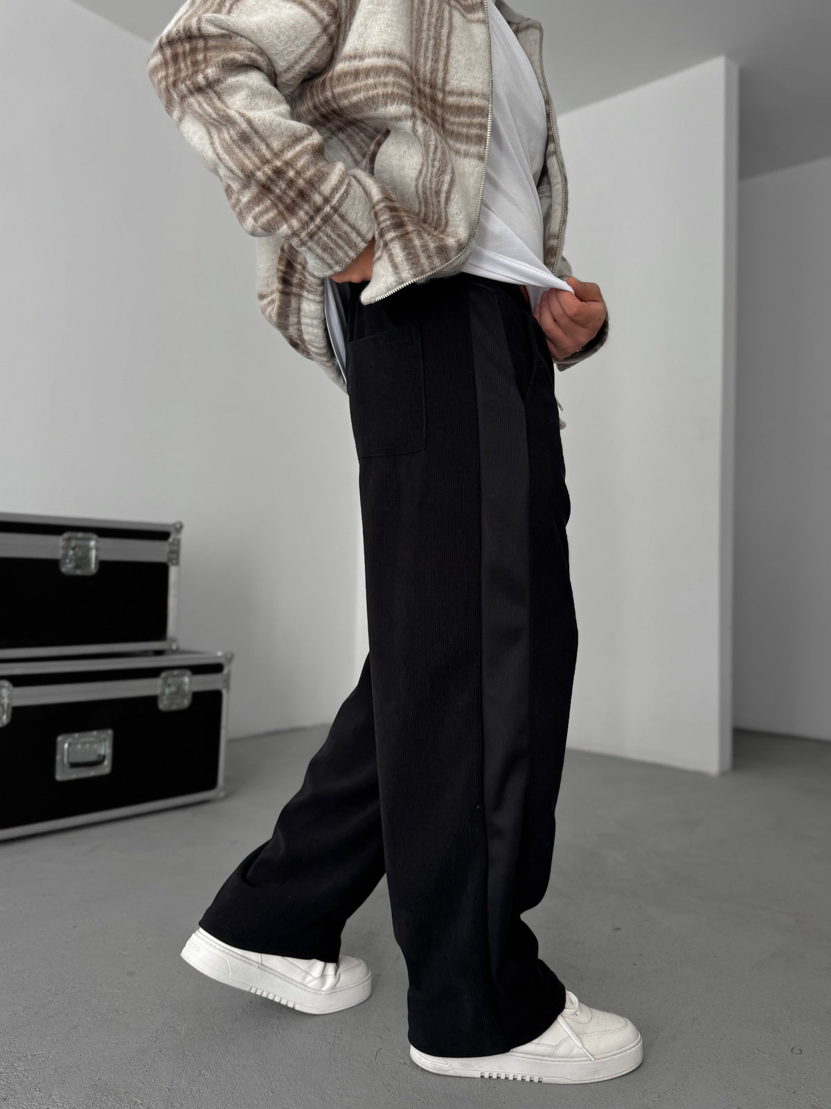 Black Patchwork Velvet Trousers