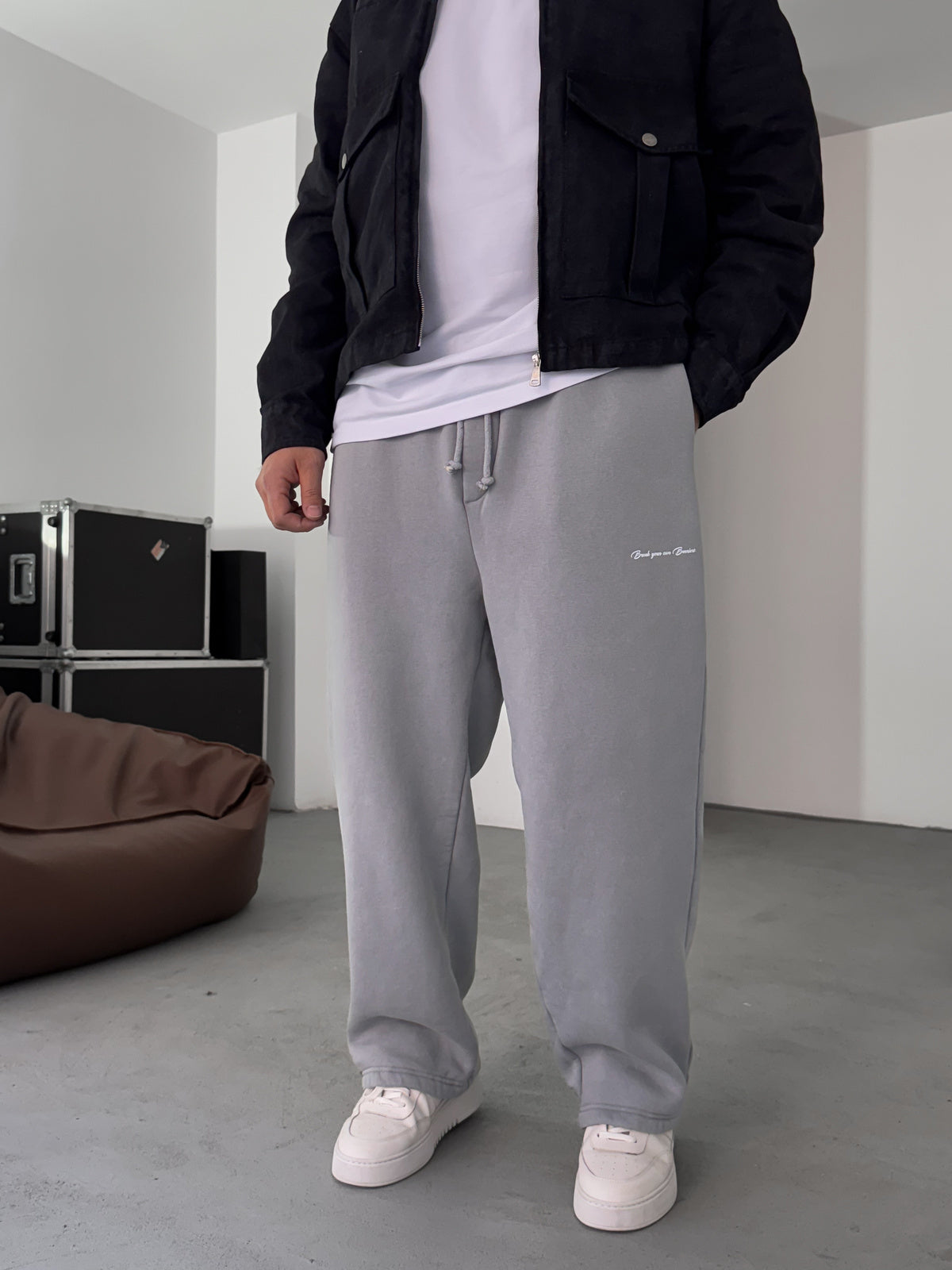 Grey Denim Tracksuit with Pocket Detail