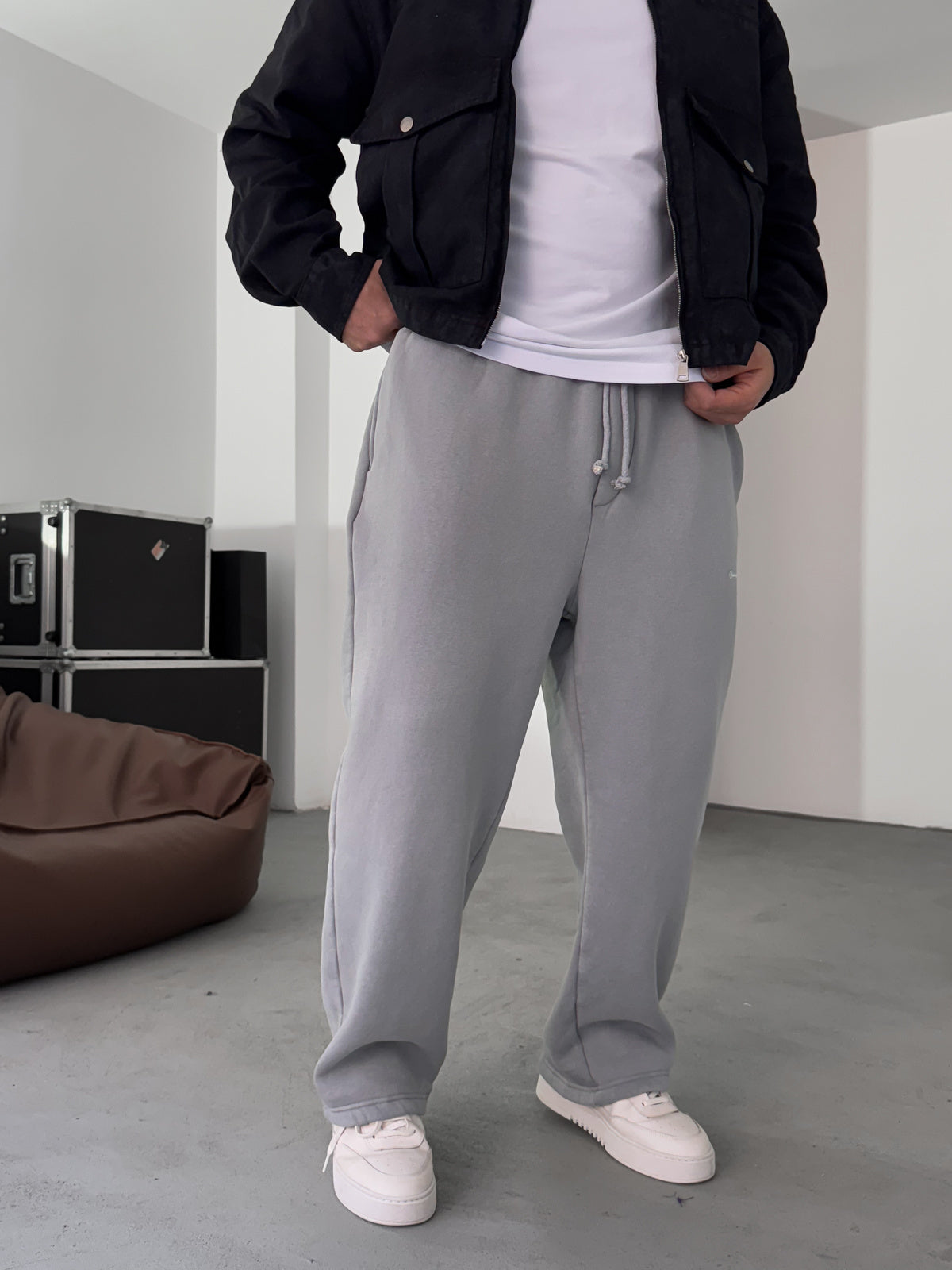 Grey Denim Tracksuit with Pocket Detail