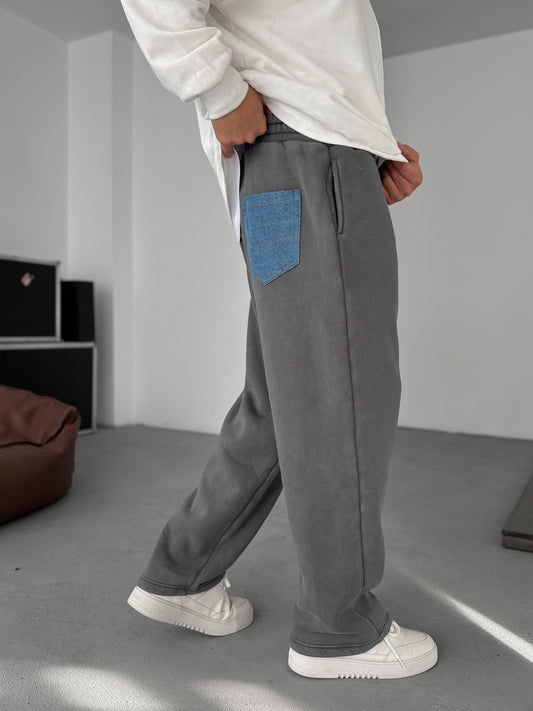 Smoke Grey Denim Tracksuit with Pocket Details