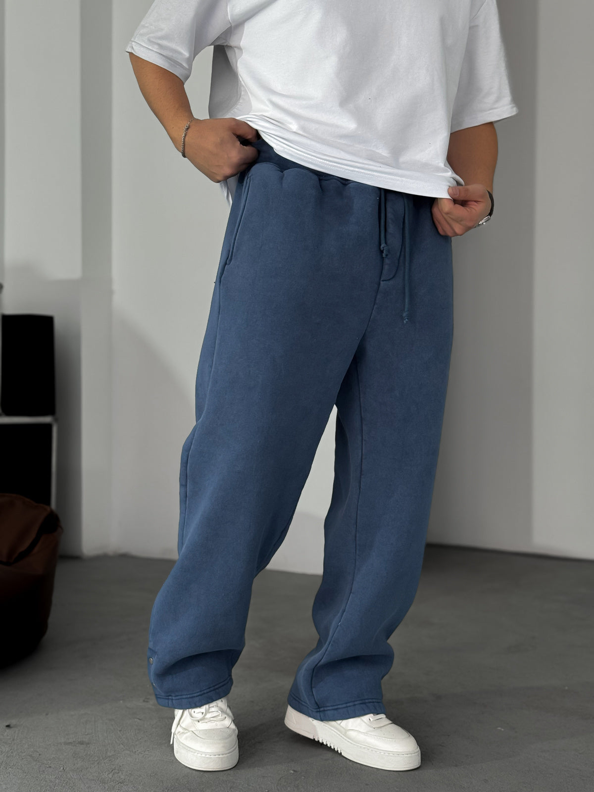 Navy Blue Buttoned-Up Washed Tracksuit