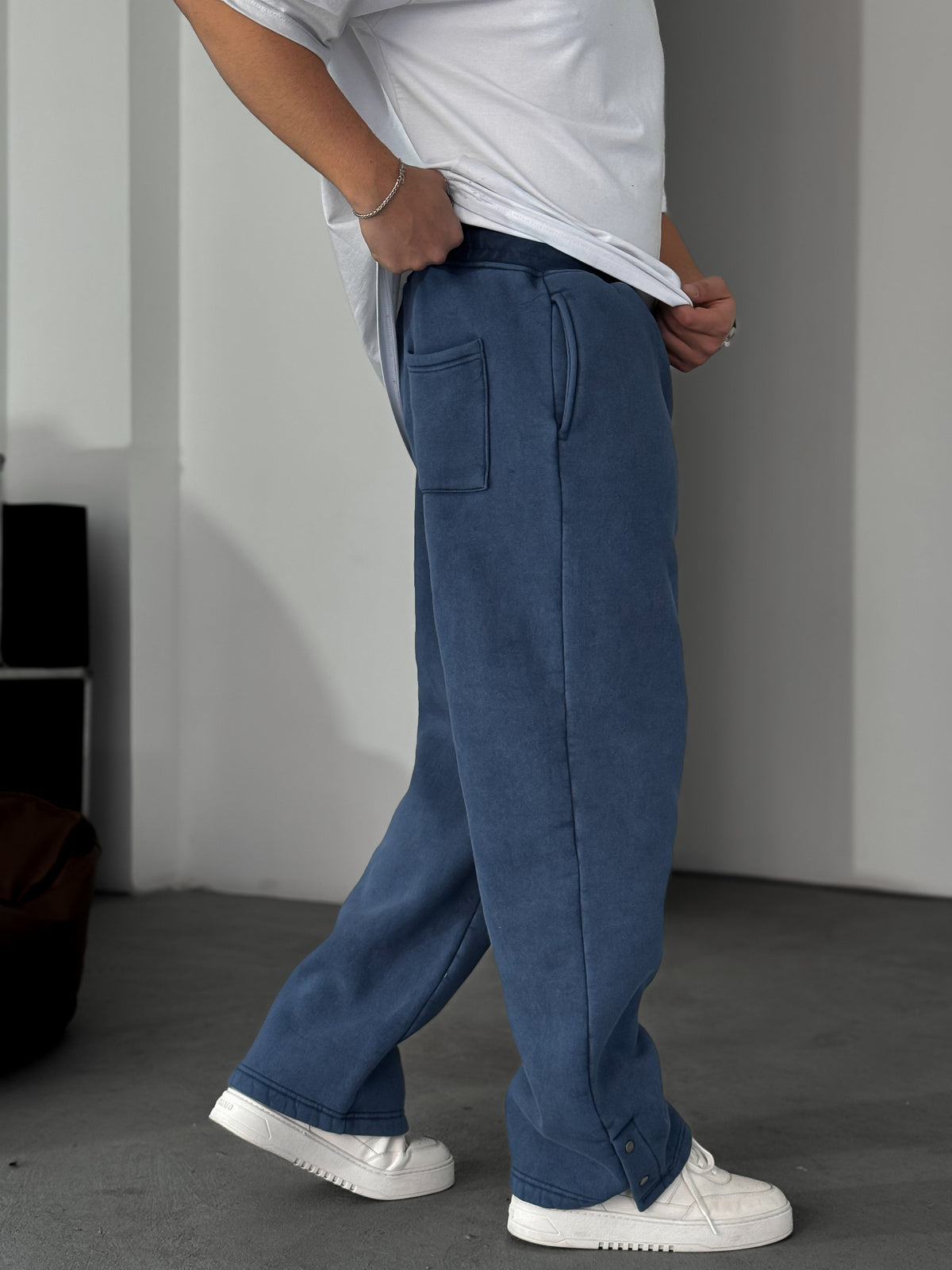 Navy Blue Buttoned-Up Washed Tracksuit