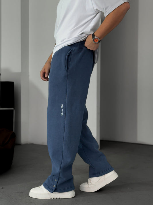 Navy Blue Buttoned-Up Washed Tracksuit