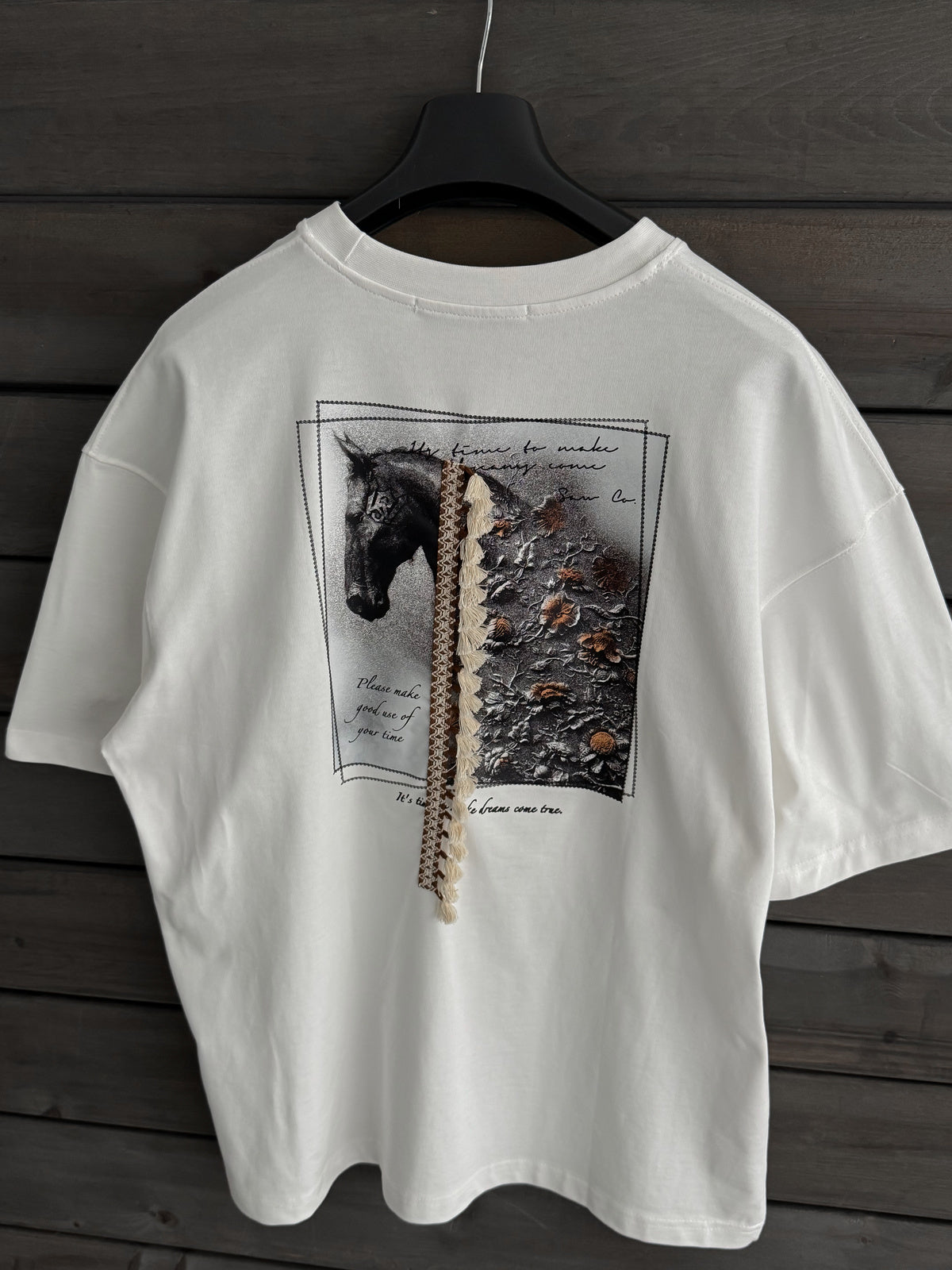 White Tassel Horse Print Oversize T-Shirt