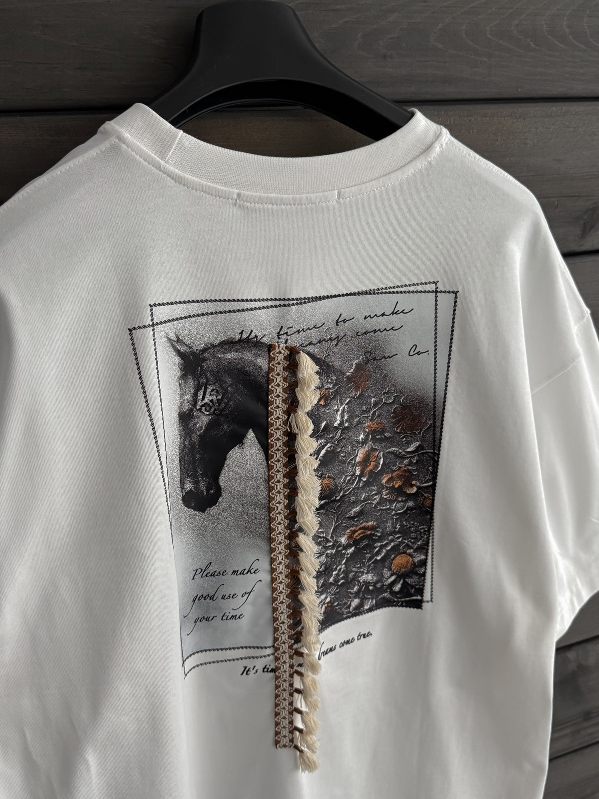 White Tassel Horse Print Oversize T-Shirt