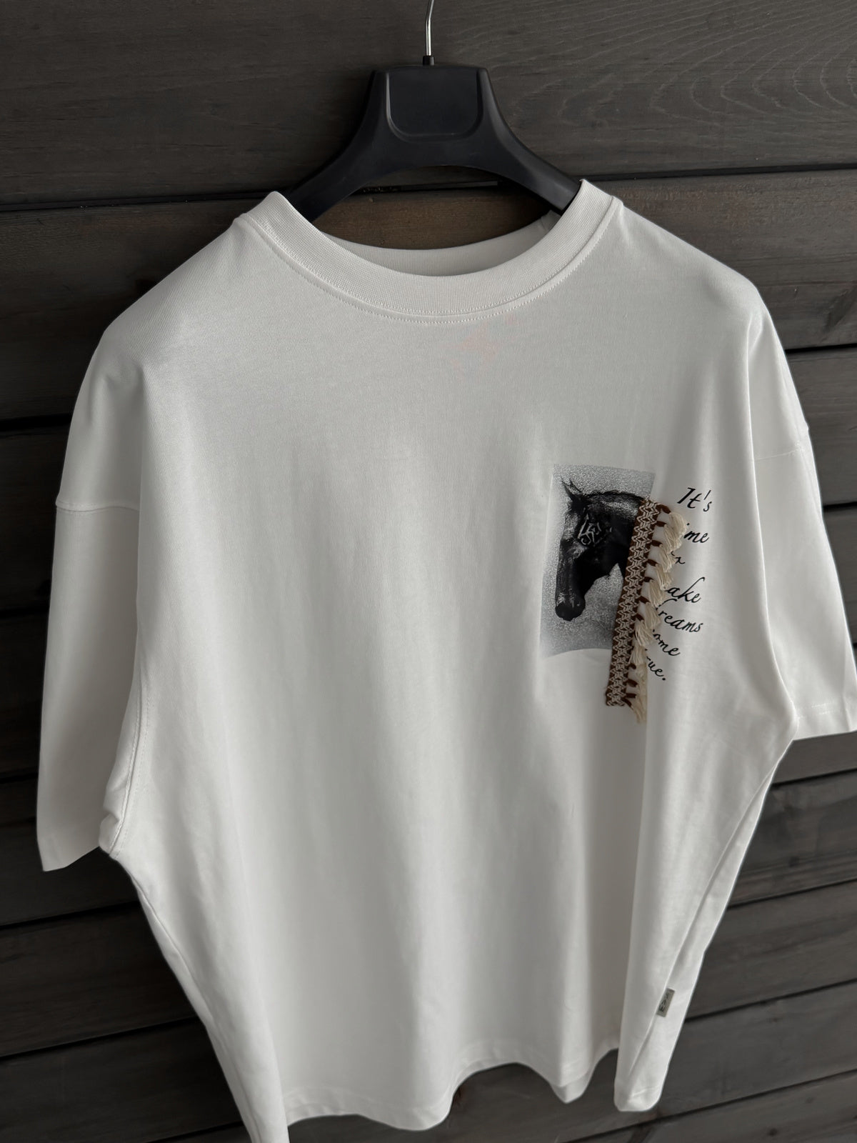 White Tassel Horse Print Oversize T-Shirt