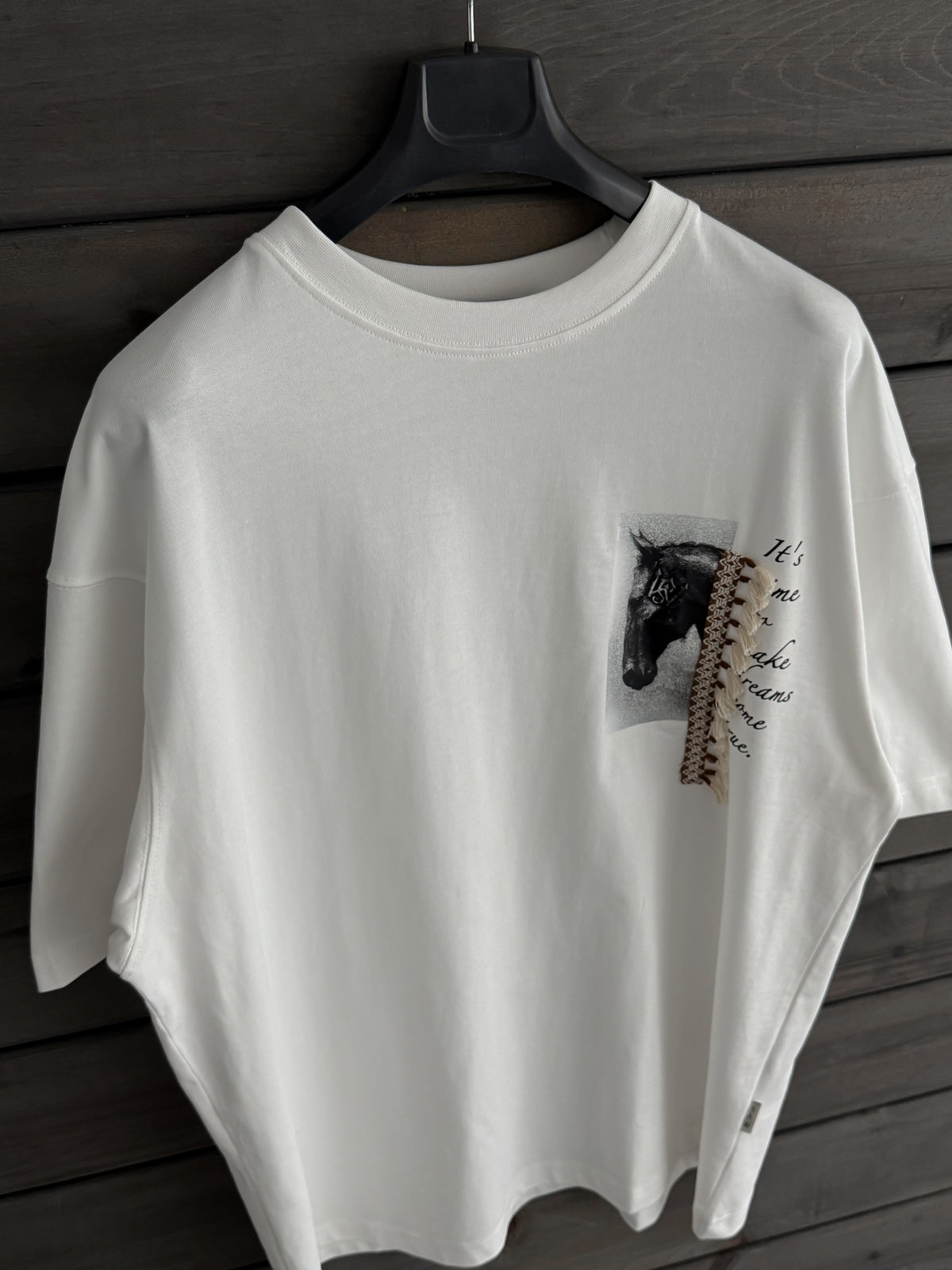 White Tassel Horse Print Oversize T-Shirt
