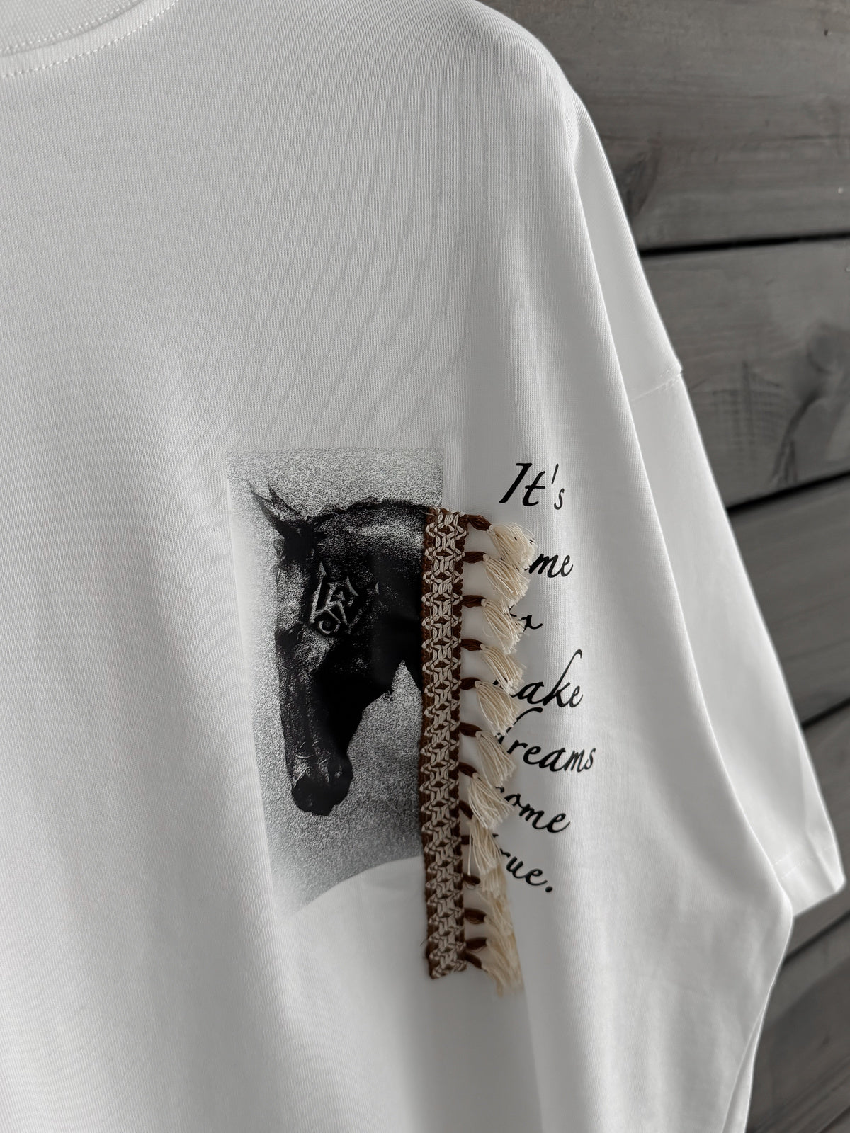 White Tassel Horse Print Oversize T-Shirt