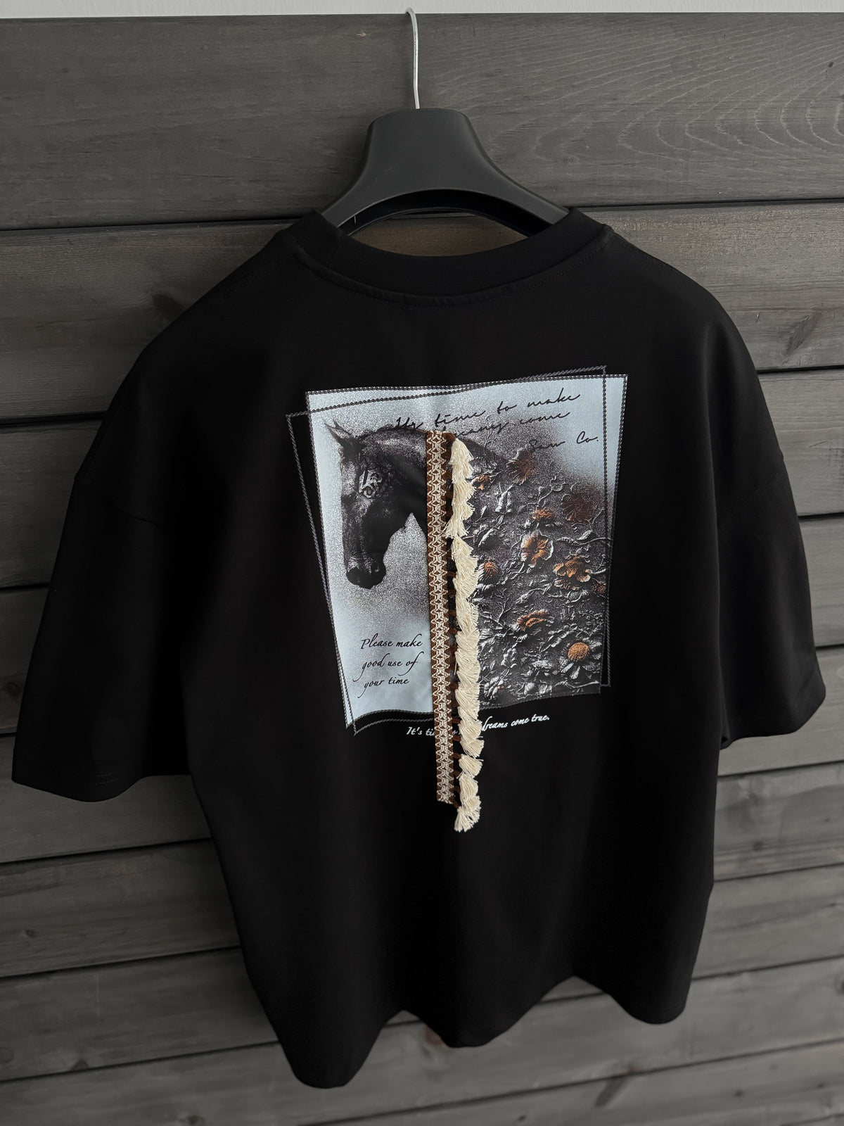 Black Tassel Horse Print Oversize T-Shirt