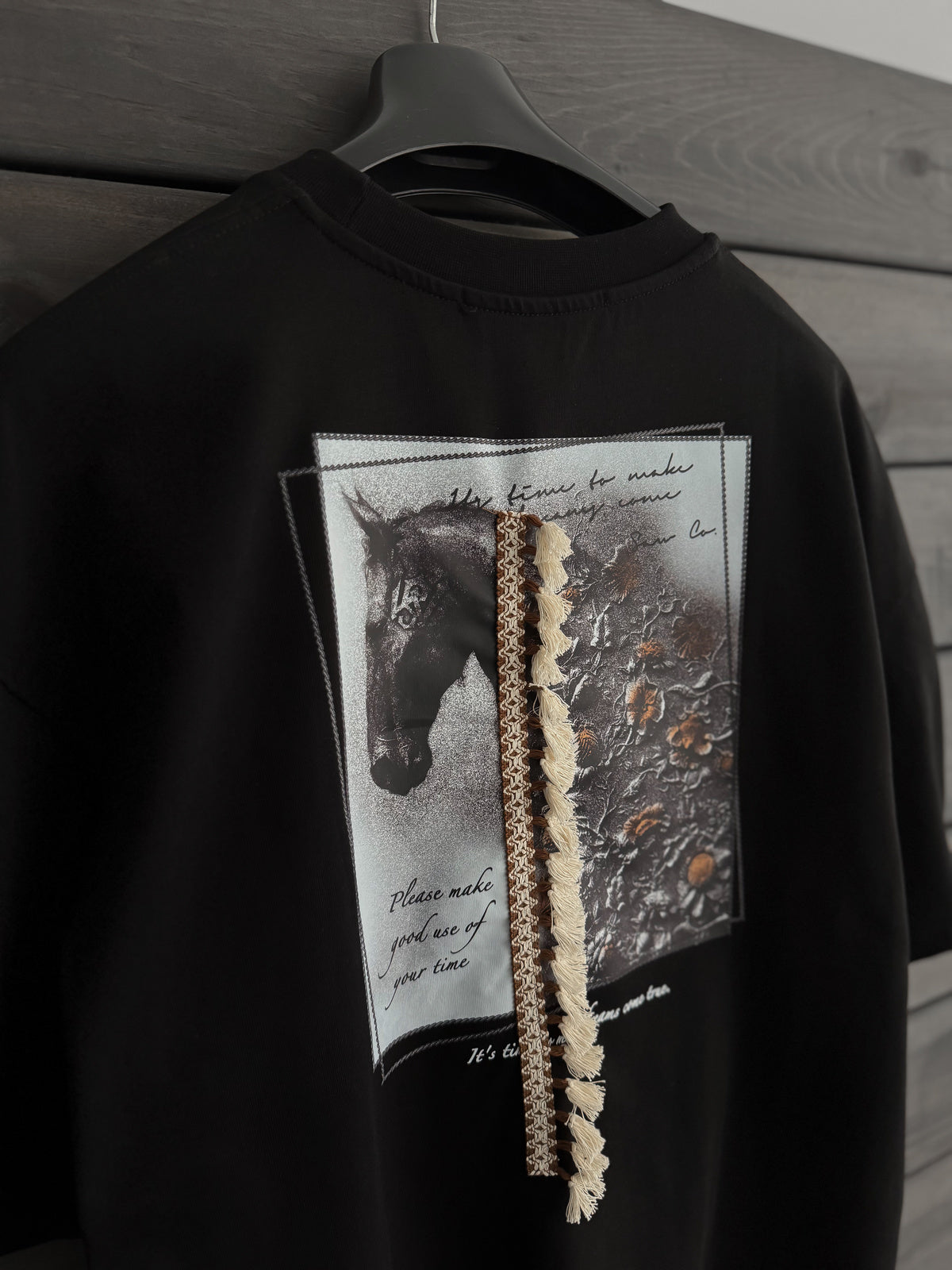 Black Tassel Horse Print Oversize T-Shirt