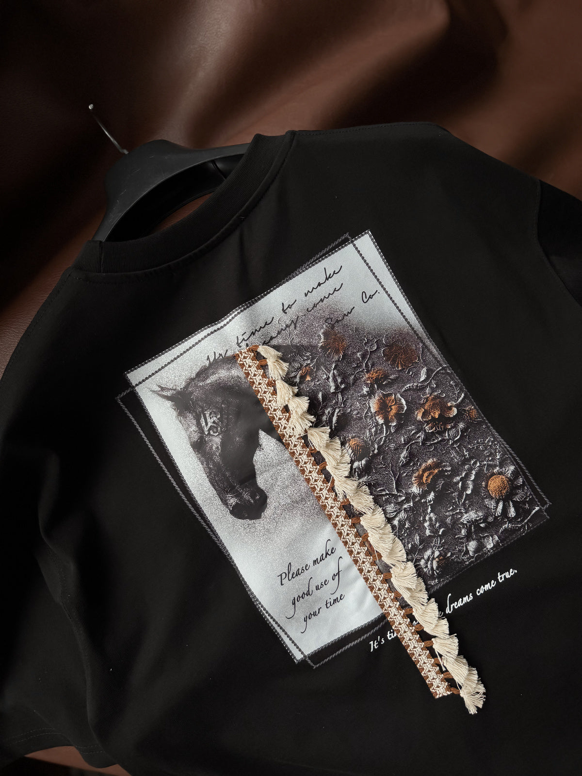 Black Tassel Horse Print Oversize T-Shirt