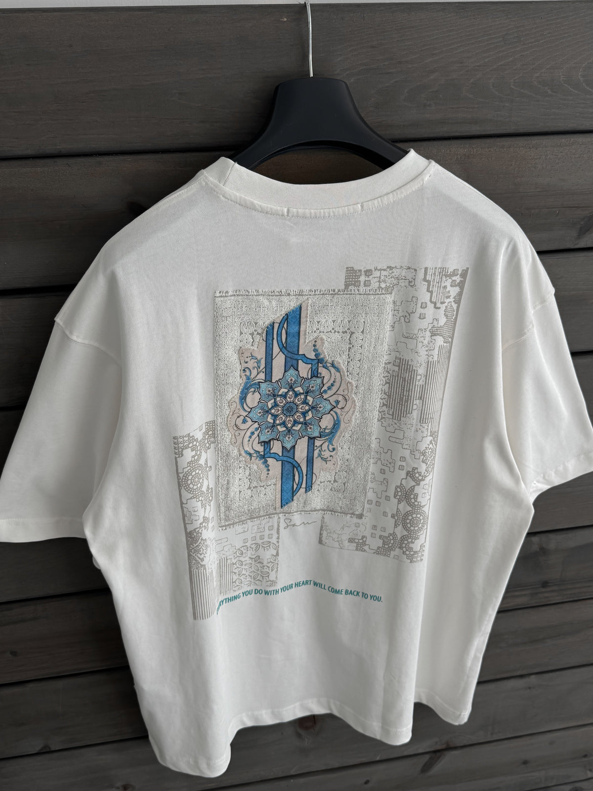 White Oversize T-Shirt with Back Motif Patch