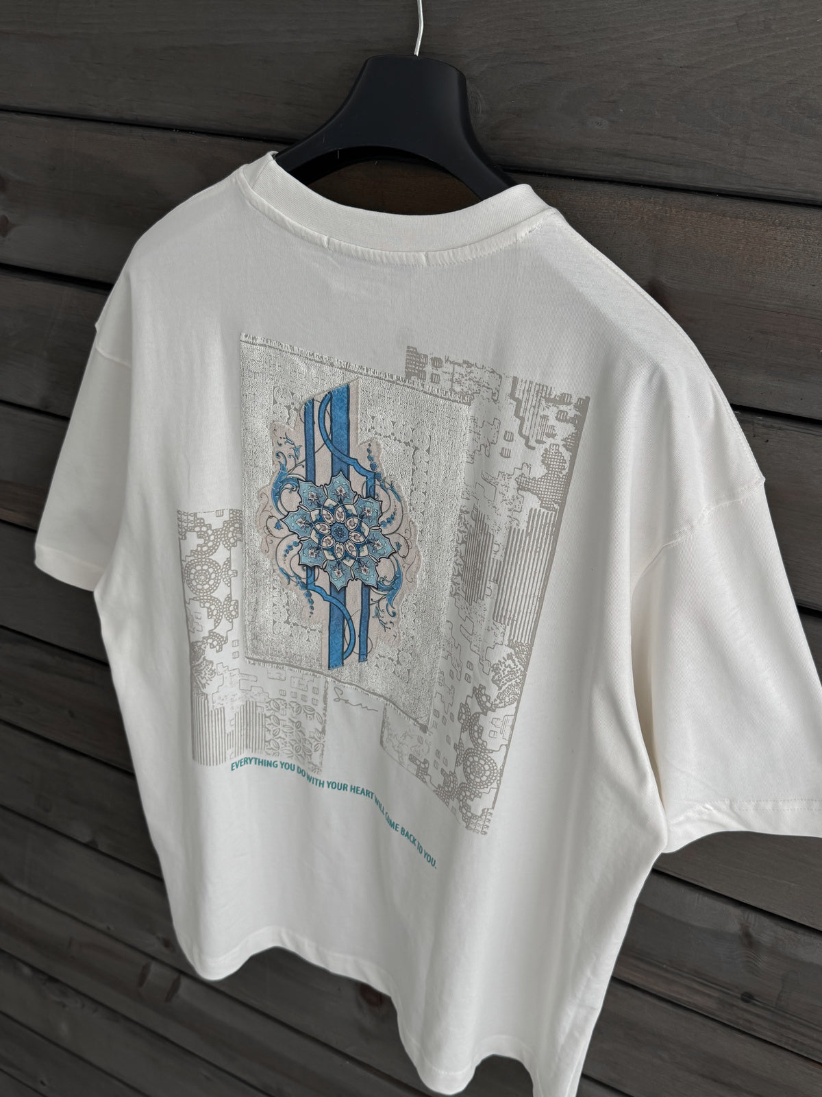 White Oversize T-Shirt with Back Motif Patch