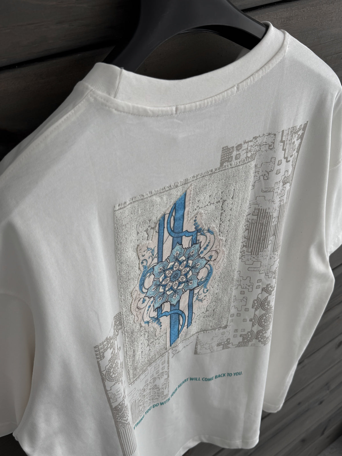 White Oversize T-Shirt with Back Motif Patch