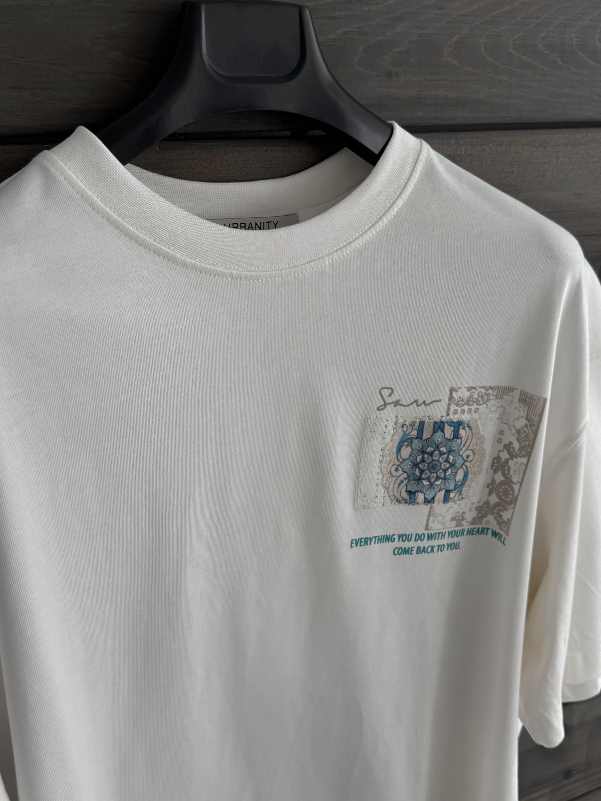 White Oversize T-Shirt with Back Motif Patch