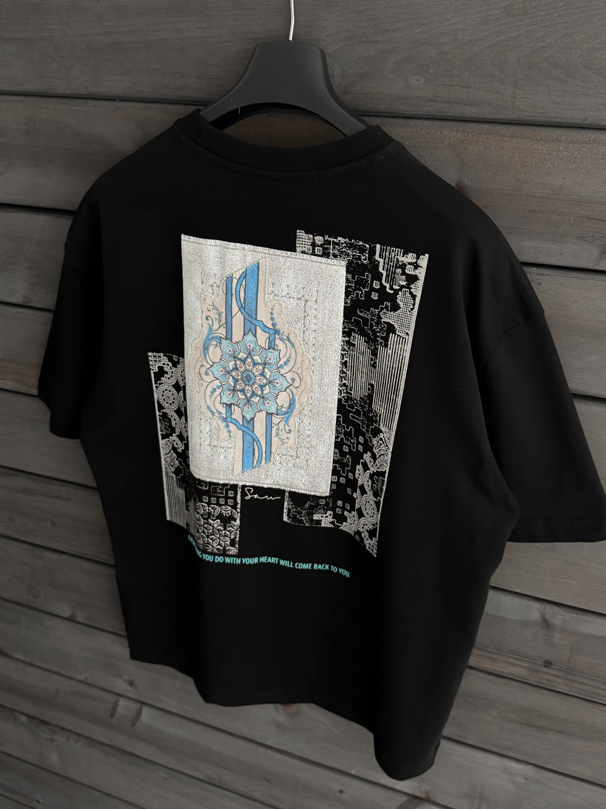 Black Oversize T-Shirt with Back Motif Patch