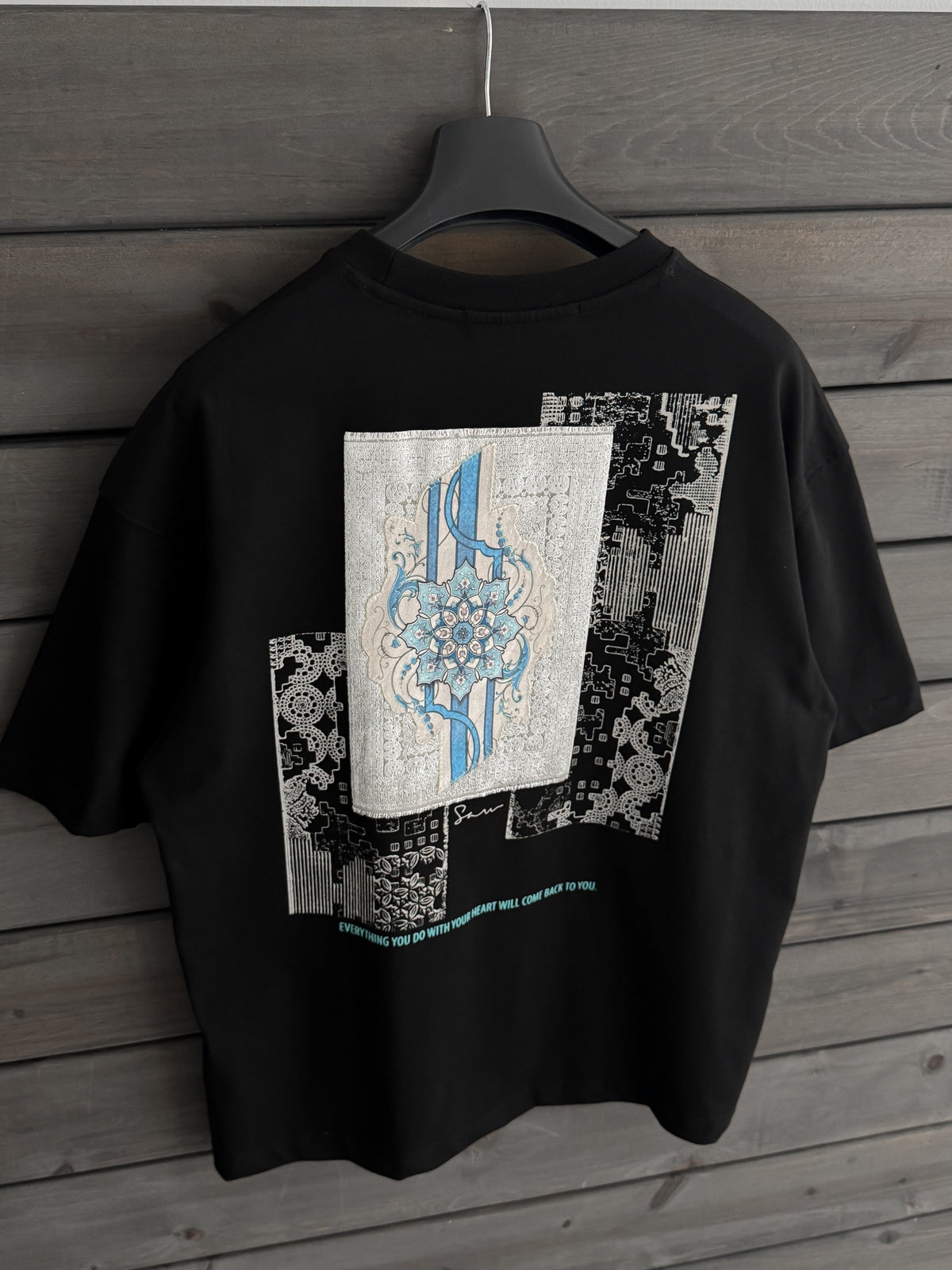 Black Oversize T-Shirt with Back Motif Patch