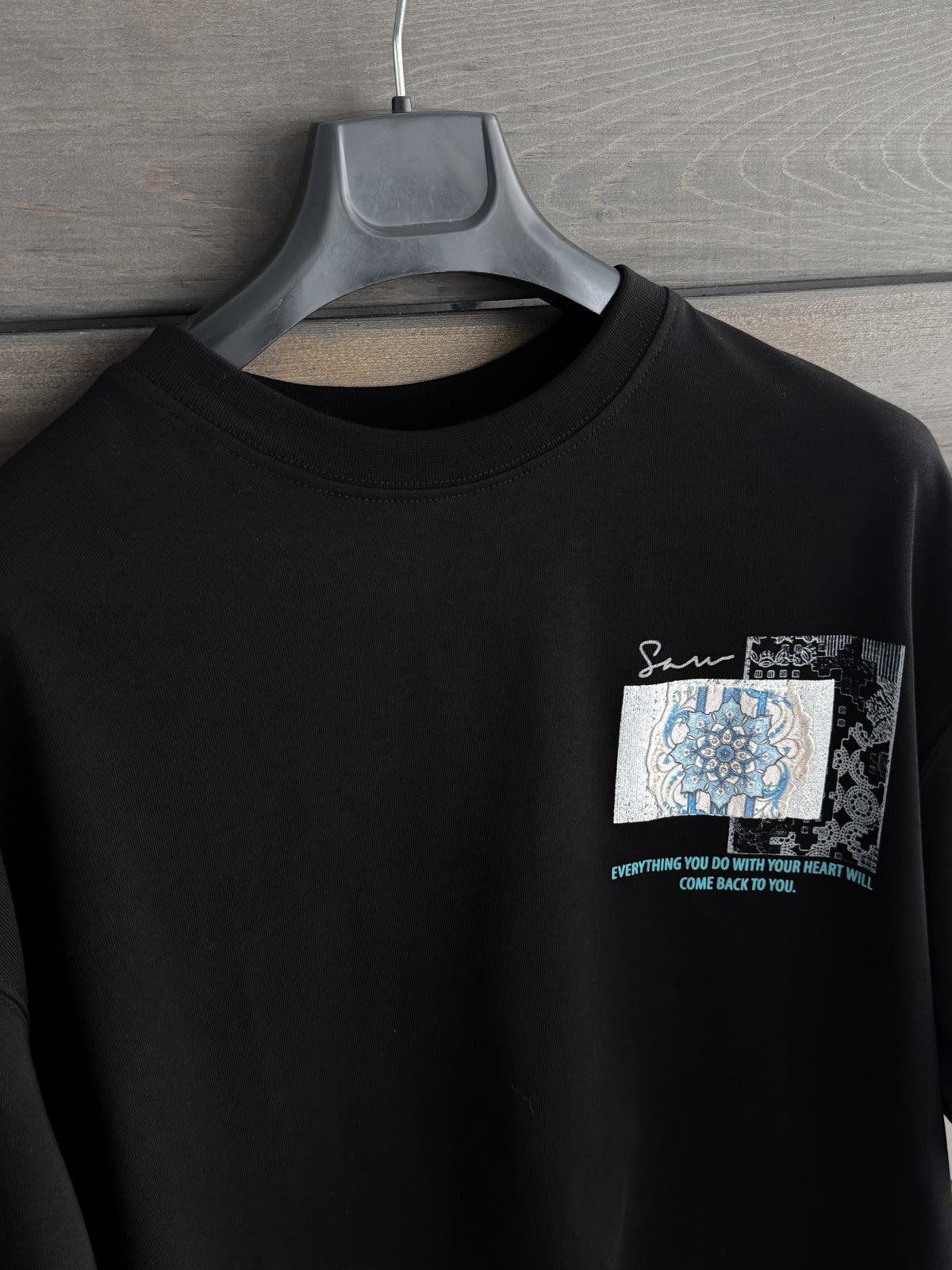 Black Oversize T-Shirt with Back Motif Patch